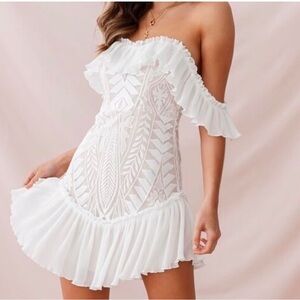 White and Cream Ruffled Dress